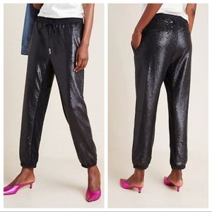 Anthropologie Black Sequin Jogger Pants